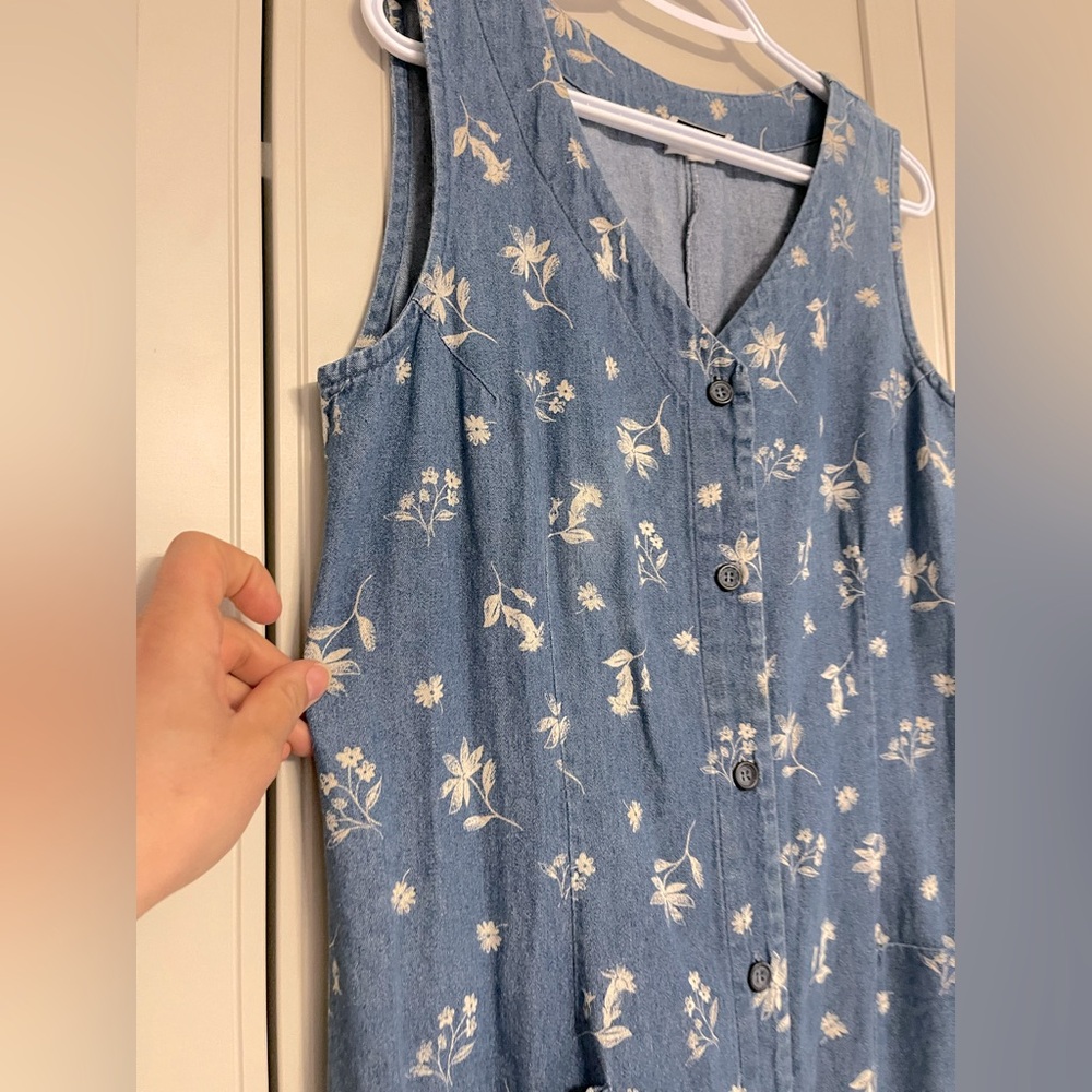 Vintage 90’s Leigh Morgan Cotton Denim Button Down Sleeveless Maxi Dress - Picture 4 of 11